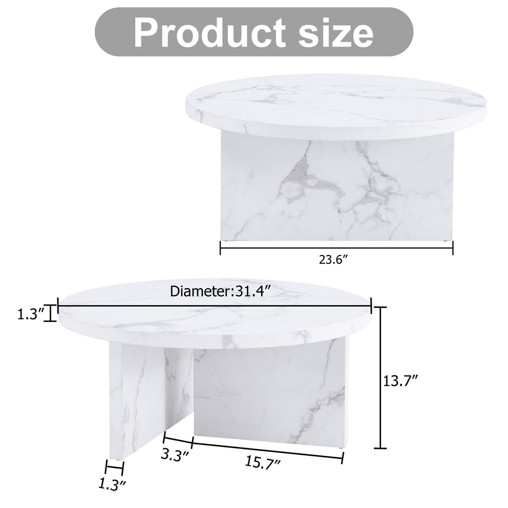 Leoglint A white MDF material circular patterned coffee table, a 31.4-inch white center table, modern coffee table, suitable for small spaces and living rooms.