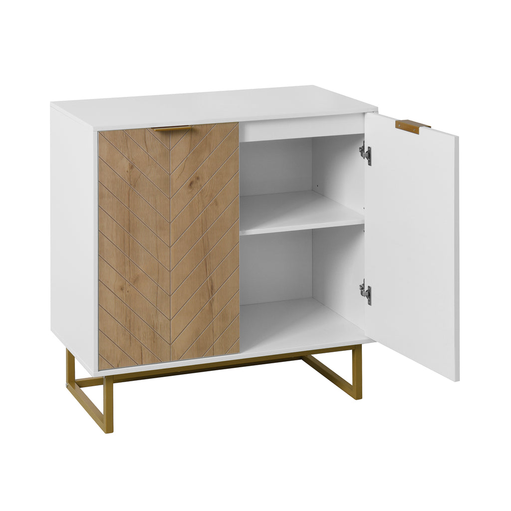 Leoglint White and Gold Storage Cabinet with 2 Doors, Modern Buffet Sideboard Cabinet, Kitchen Buffet Cabinet with Storage Sideboard Buffet for Living Room