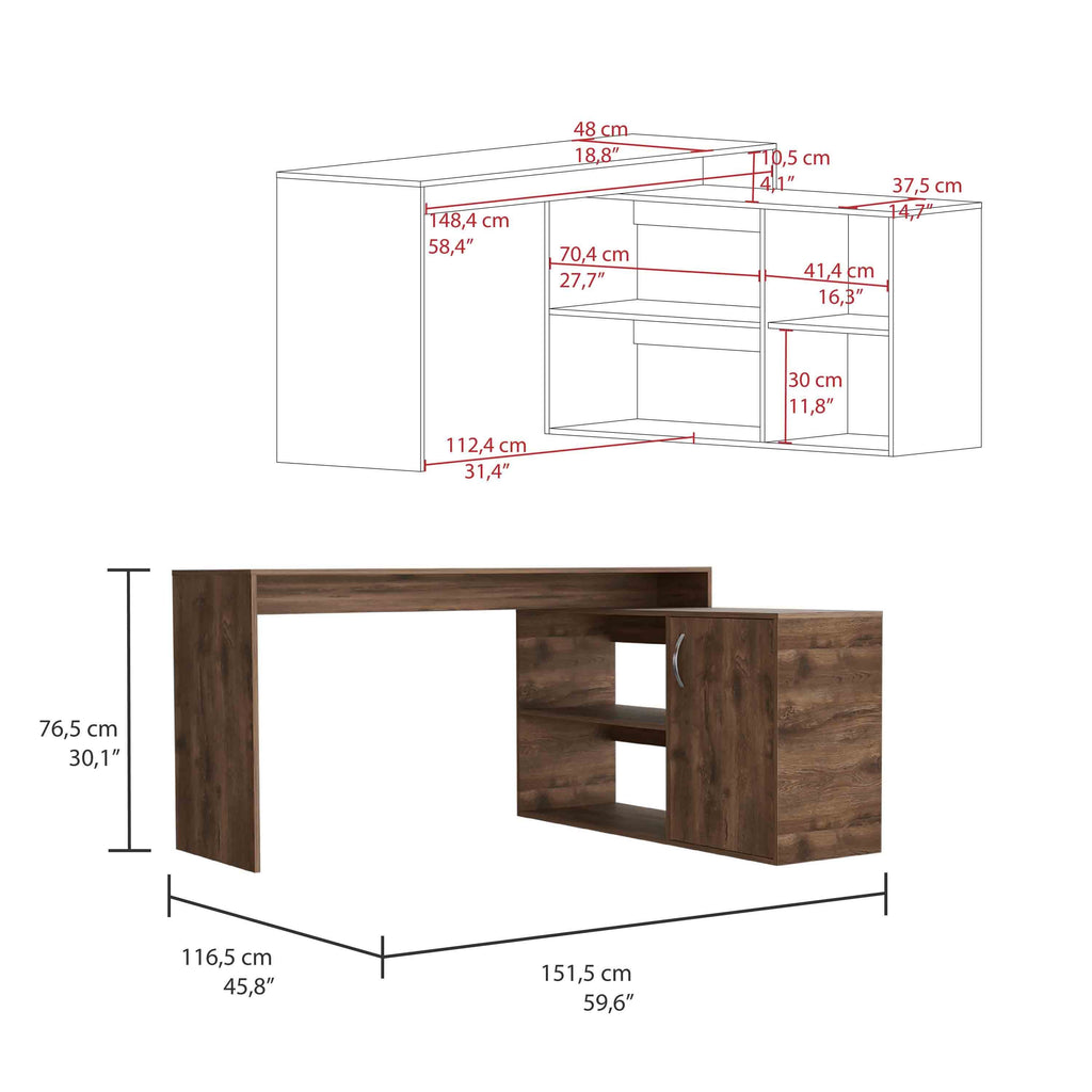 Leoglint Axis Modern L-Shaped Computer Office Desk with Open & Closed Storage -Dark Brown