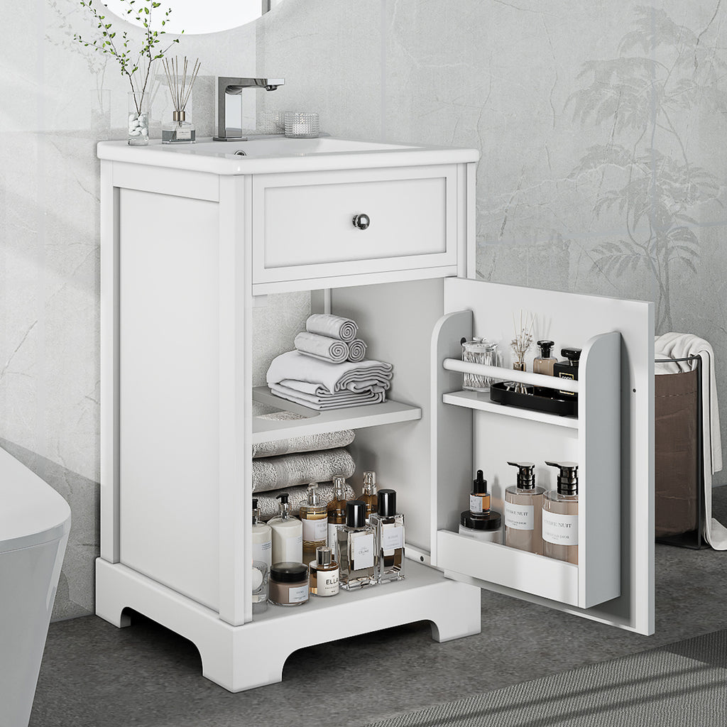 Leoglint 20" Bathroom Vanity with Sink, Bathroom Cabinet with Soft Closing Door, Storage Rack and Adjustable Shelve, White