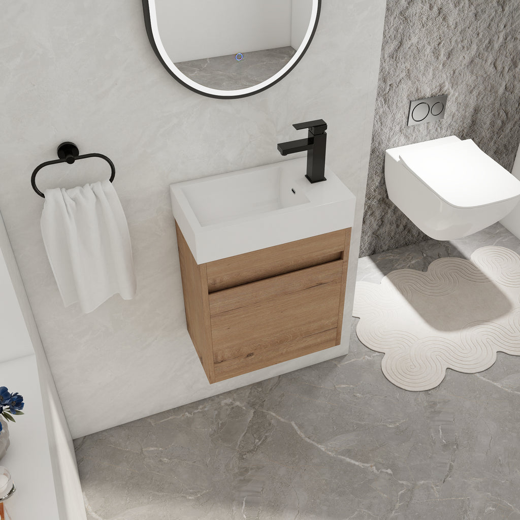 Leoglint 18'' Floating Wall-Mounted Bathroom Vanity with White Resin Sink & Soft-Close Cabinet Door