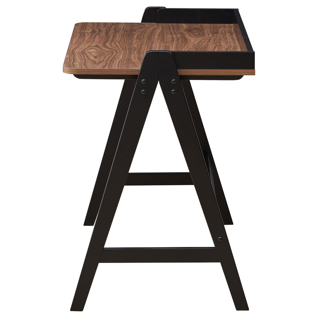 Leoglint Walnut and Black Writing Office Desk with USB Ports