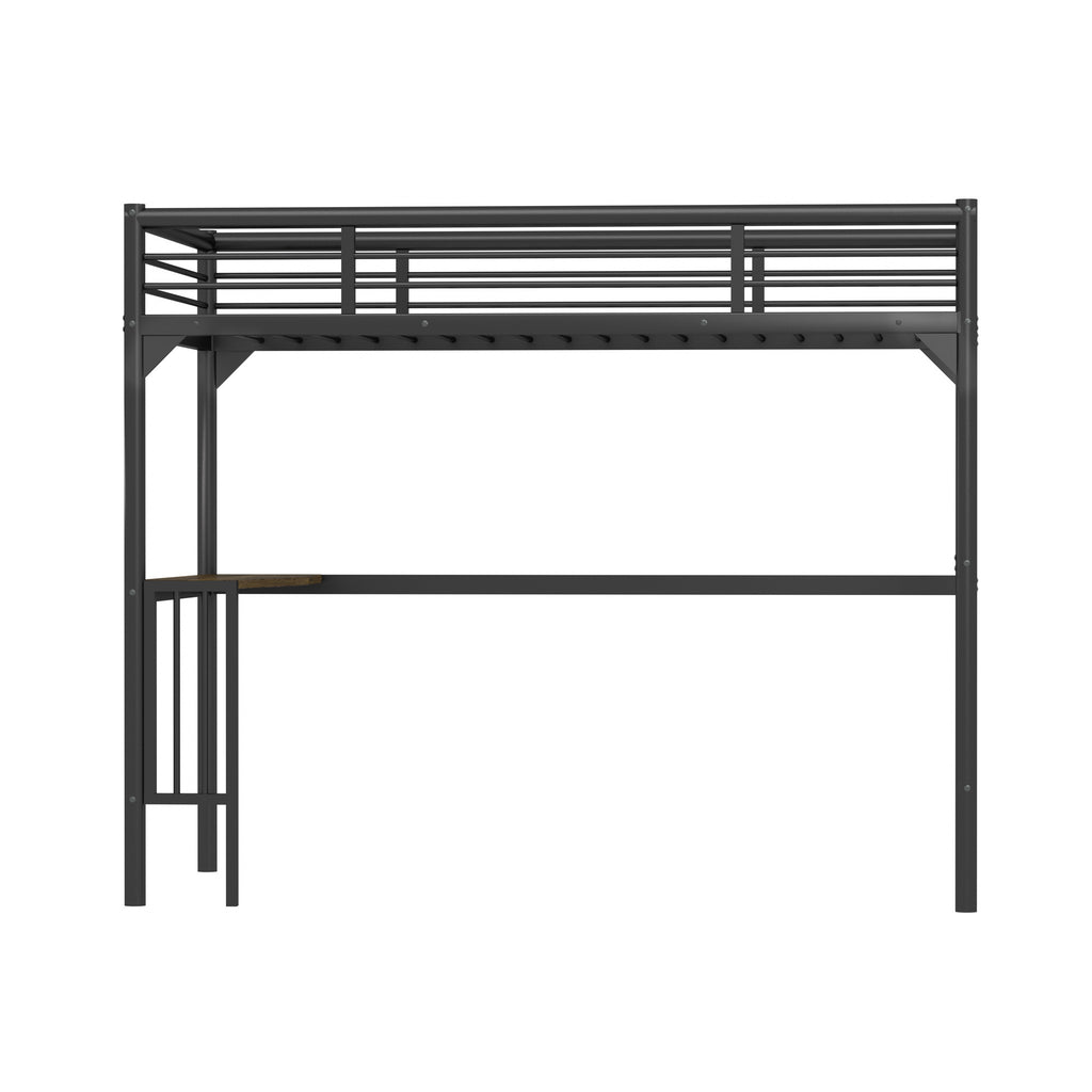 Twin Metal Loft Bed Frame with Desk, Ladder and Guardrails,bookdesk under bed , Black