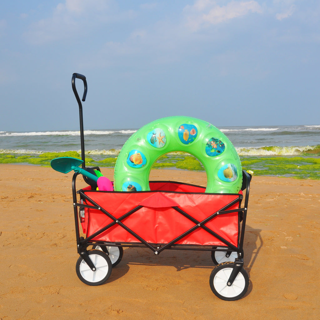 Leoglint Garden cart Folding Wagon Garden Shopping Beach Cart (Red)