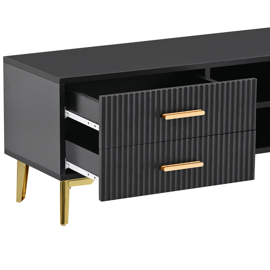 Leoglint U-Can Modern TV Stand with 5 Champagne legs - Durable, stylish, spacious, versatile storage TVS up to 77" (Black)