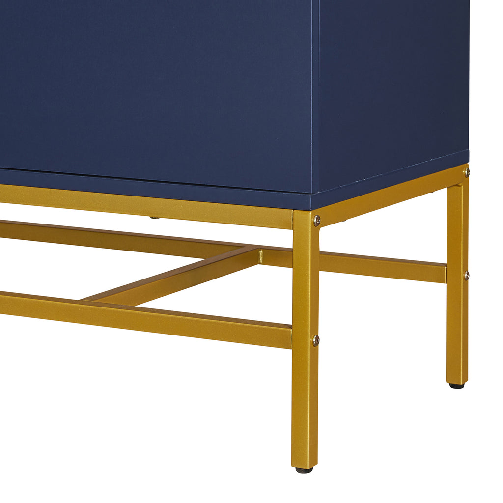 Leoglint TREXM Minimalist & Luxury Cabinet Two Door Sideboard with Gold Metal Legs for Living Room, Dining Room (Navy)