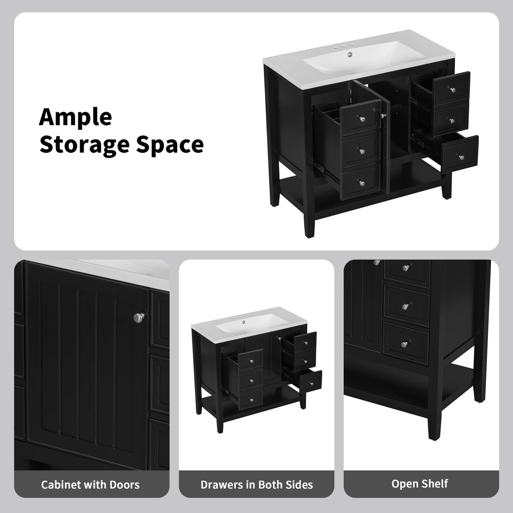 Leoglint 36" Bathroom Vanity without Sink, Cabinet Base Only, One Cabinet and three Drawers, Black