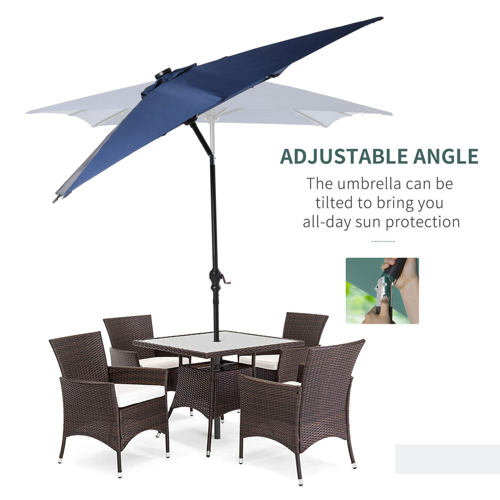 Leoglint 9' x 7' Solar Umbrella, LED Lighted Patio Umbrella for Table or Base with Tilt & Crank, Outdoor Umbrella for Garden, Deck, Backyard, Pool, Beach, Blue