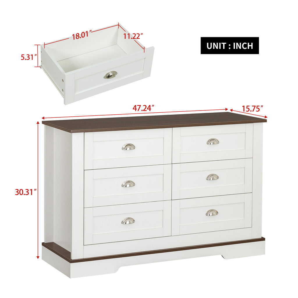 Leoglint Drawer dresser cabinet,Sideboard,bar cabinet,Buffet server console,table storge cabinets,metal handle in the shape of silver shell,forDiningRoom,Living Room,bedroom,Kitchen Hallway,Color: white +brown