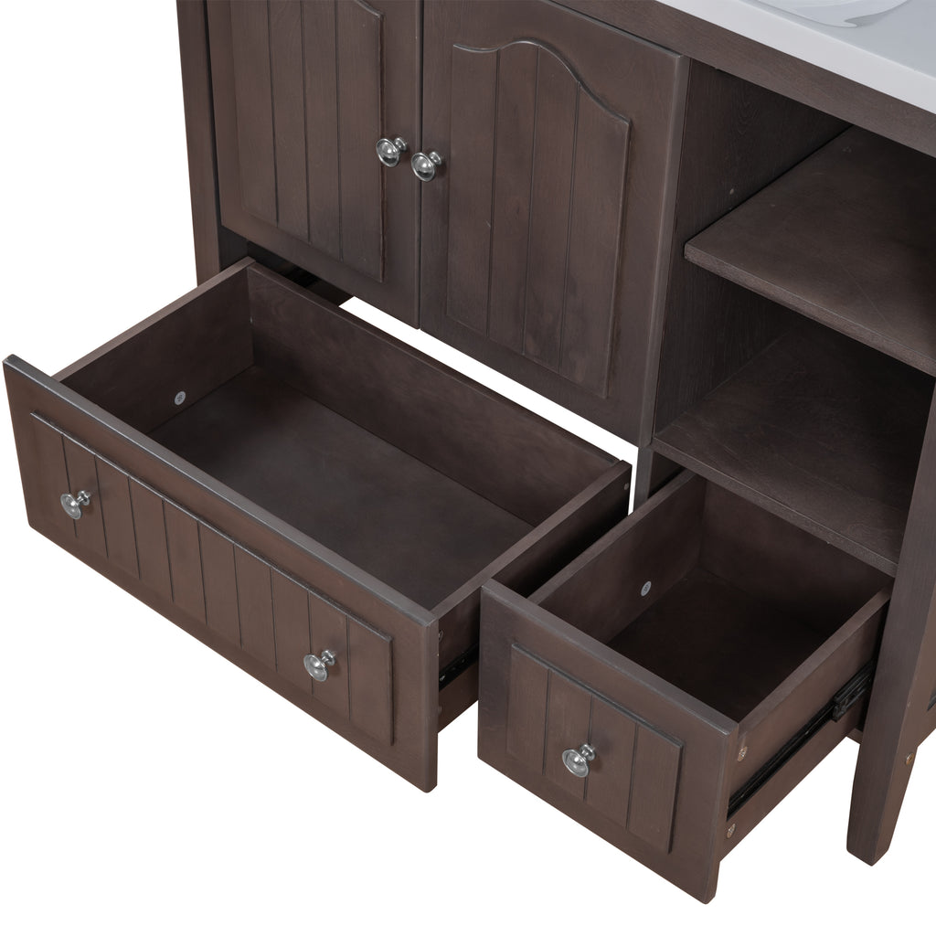 Leoglint 36" Bathroom Vanity Base Only, Solid Wood Frame and MDF Boards, Brown