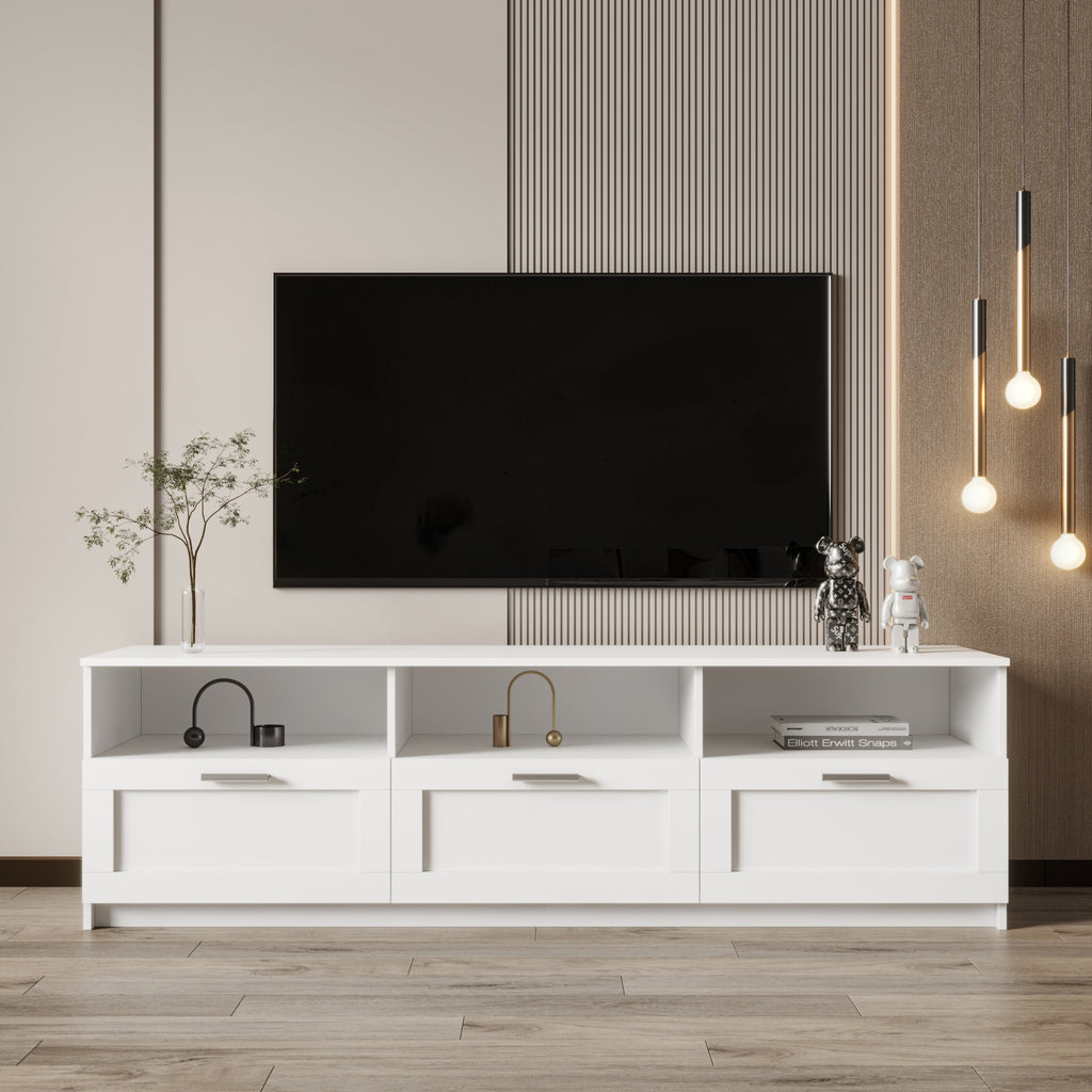 Leoglint White modern minimalist TV cabinet 80 inch TV stand, open locker Living Room Bedroom