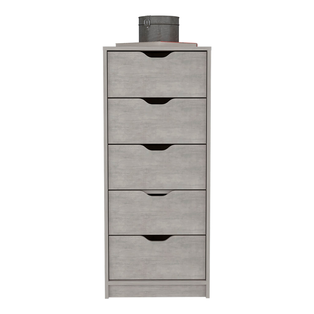 Leoglint Drawer Chest Dresser 42H" 5 Drawers Narrow Dresser, Slim Storage Chest of Drawers, Bedroom, Concrete Gray