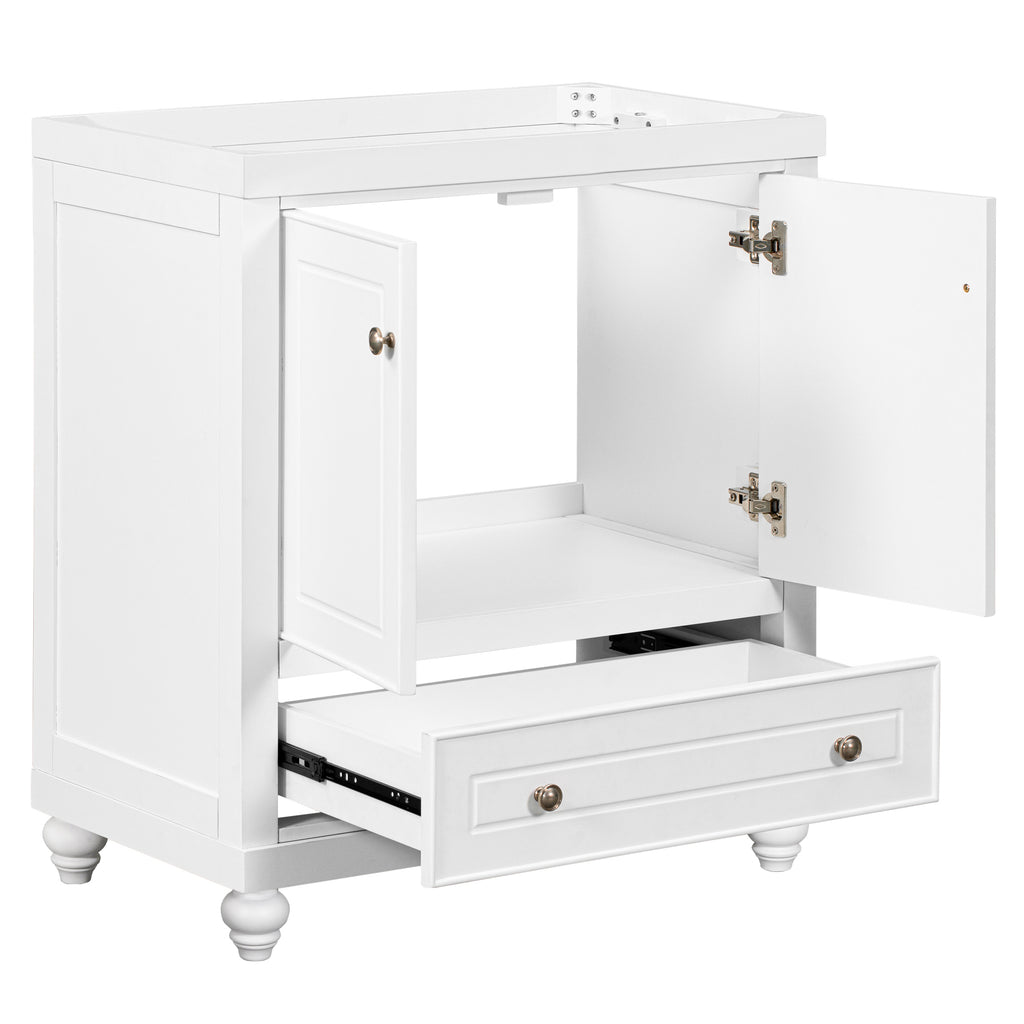 Leoglint 30" Bathroom Vanity without Sink, Base Only, Cabinet with Doors and Drawer, Solid Frame and MDF Board, White