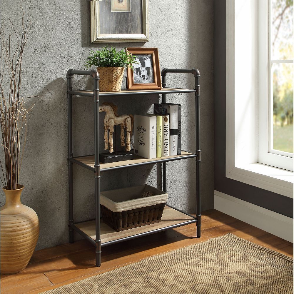 Leoglint ACME Itzel Bookshelf in Antique Oak & Sandy Gray 97162