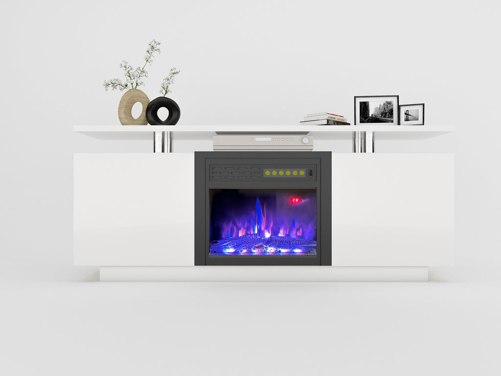 Leoglint 160CM high gloss TV cabinet tv stand unit with fireplace ,have heat and flame color changes