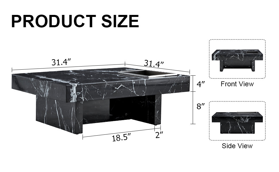 Leoglint A modern and practical coffee table made of MDF material with black patterns. The fusion of elegance and natural fashion  31.4"*31.4"*12"