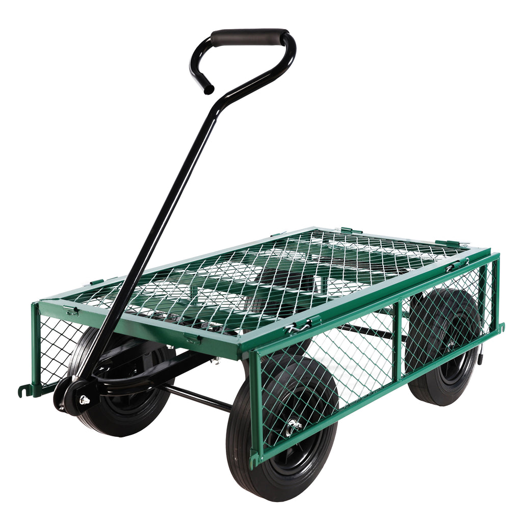 Leoglint (Green solid wheels wagon cart) Solid wheels Tools cart Wagon Cart Garden cart trucks  make it easier to transport firewood