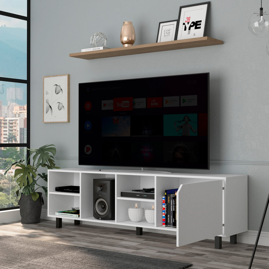 Leoglint Valdivia Tv Stand for TV´s up 70", Four Open Shelves, Five Legs -White