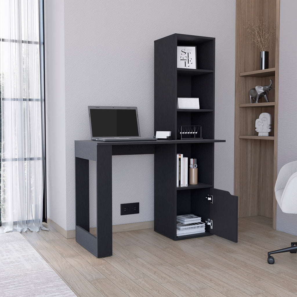 Leoglint Iowa Computer Office Desk with 1-Cabinet and 4-Tier Bookcase