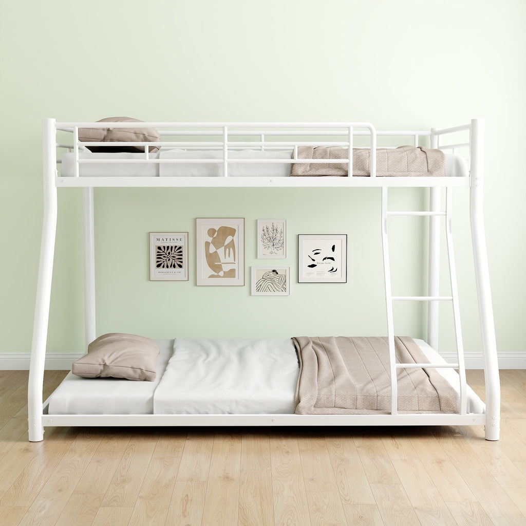 Leoglint Metal Bunk Bed Frame Twin Over Full Size with Removable Stairs, Heavy Duty Sturdy Frame with 12" Under-Bed Storage for Teen & Adults, Teens, No Box Spring Needed, White