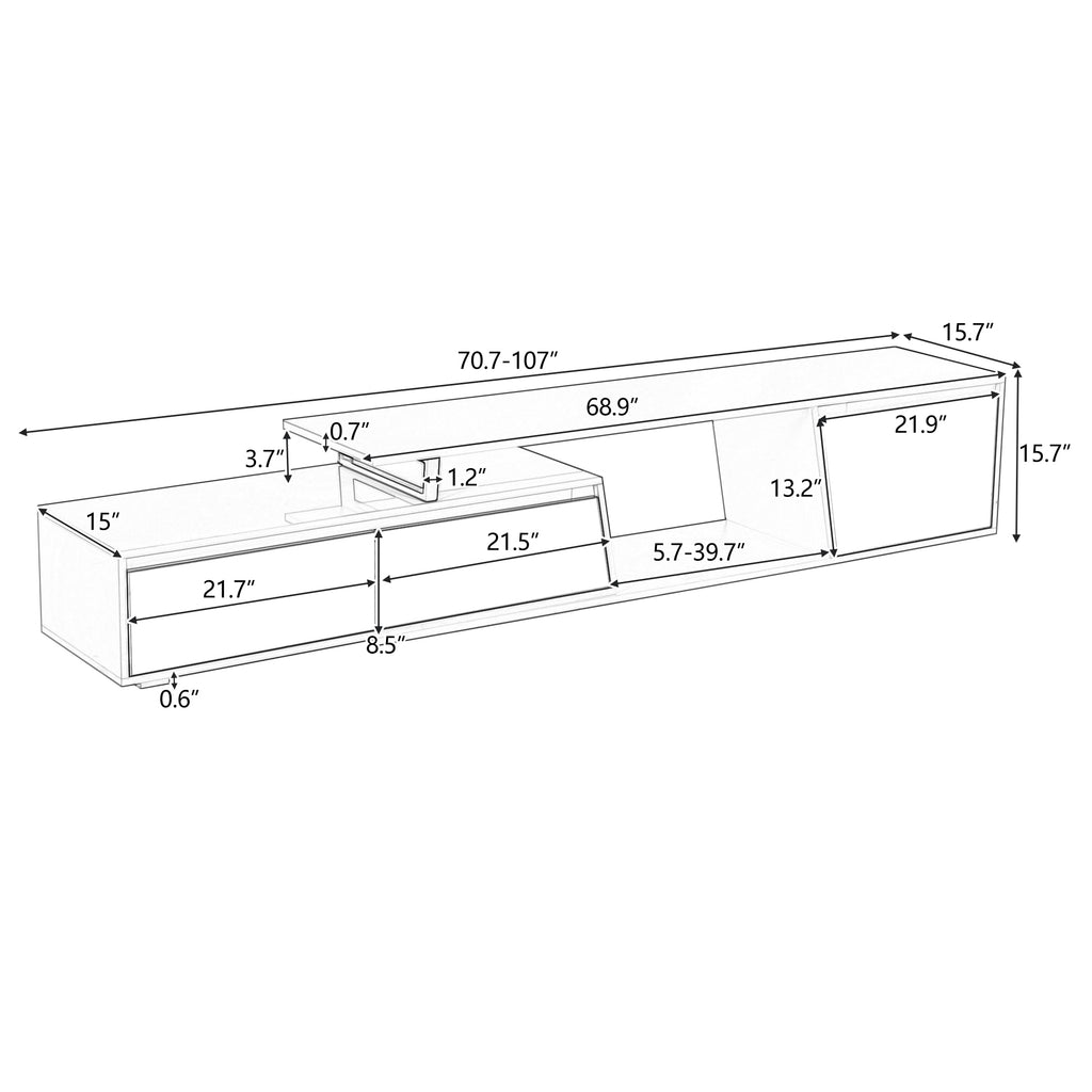 Leoglint U-Can Modern, Minimalist Rectangle Extendable TV Stand, TV Cabinet with 2 Drawers and 1 Cabinet for Living Room, Up to 100''