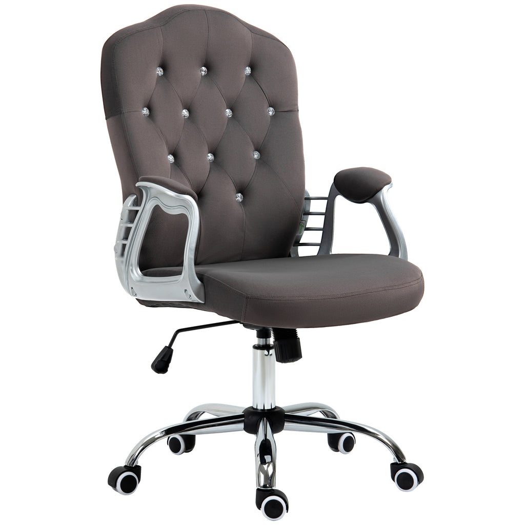 Leoglint Vinsetto Home Office Chair, Velvet Computer Chair, Button Tufted Desk Chair with Swivel Wheels, Adjustable Height, and Tilt Function, Dark Gray