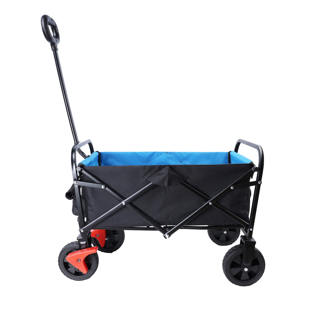 Leoglint Garden cart Mini Folding Wagon Garden Shopping Beach Cart (black+blue+brake)