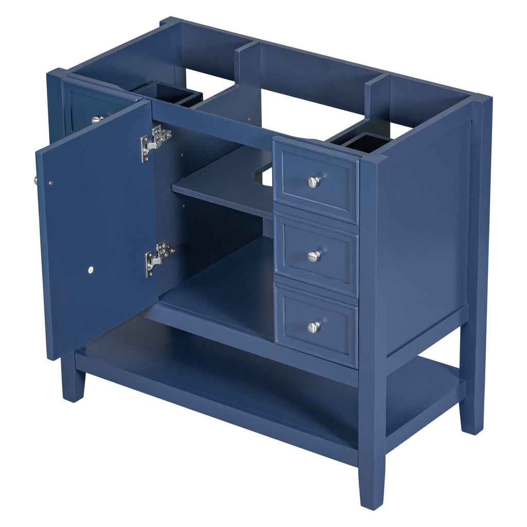 Leoglint 36" Bathroom Vanity without Sink, Cabinet Base Only, One Cabinet and three Drawers, Blue