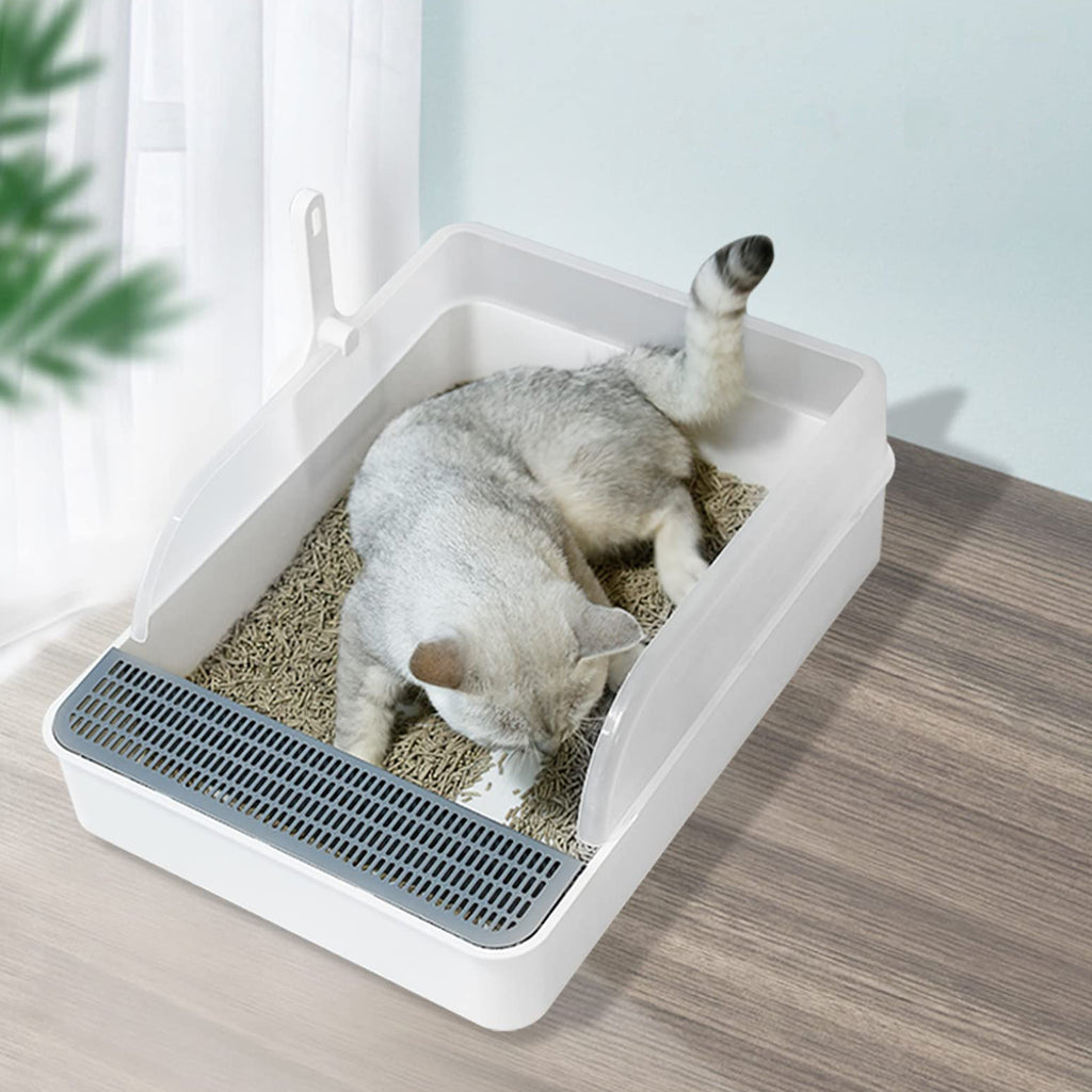 Leoglint Spacious 20-Inch Open Cat Litter Box with Snap-On Fence - Easy-to-Clean, Extra Large Size for Cats of All Ages