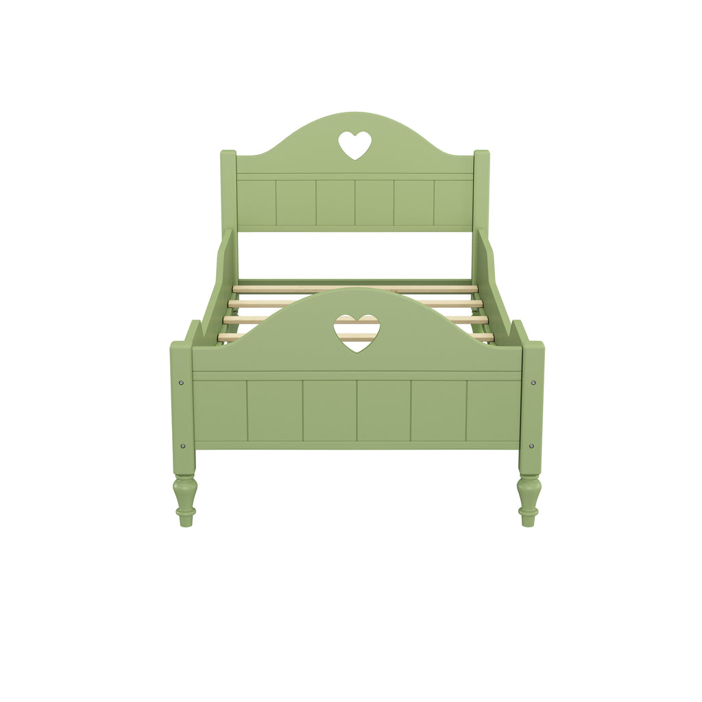 Leoglint Bed Frame Girl's Love Princess Bed Macaron Twin Size Toddler Bed with Side Safety Rails and Headboard and Footboard, Oliver Green