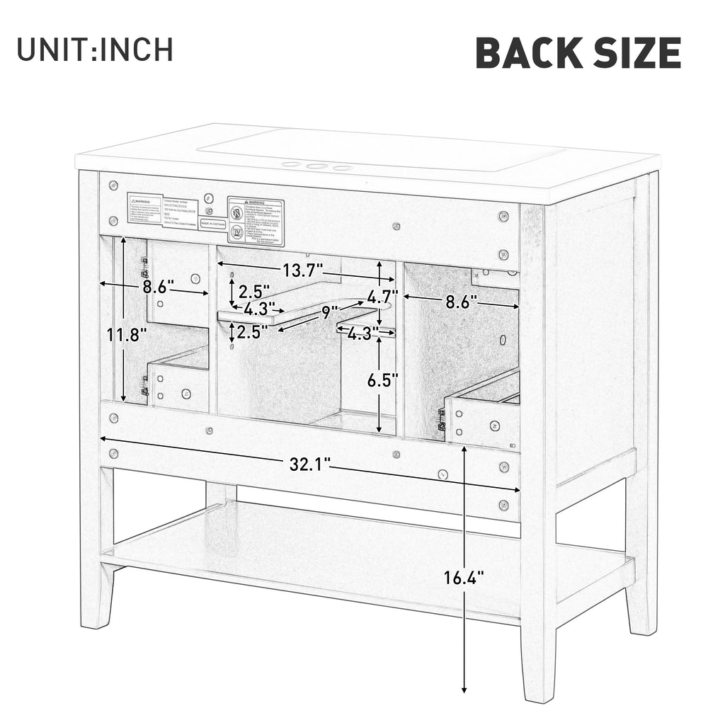 Leoglint 36" Bathroom Vanity without Sink, Cabinet Base Only, One Cabinet and three Drawers, White