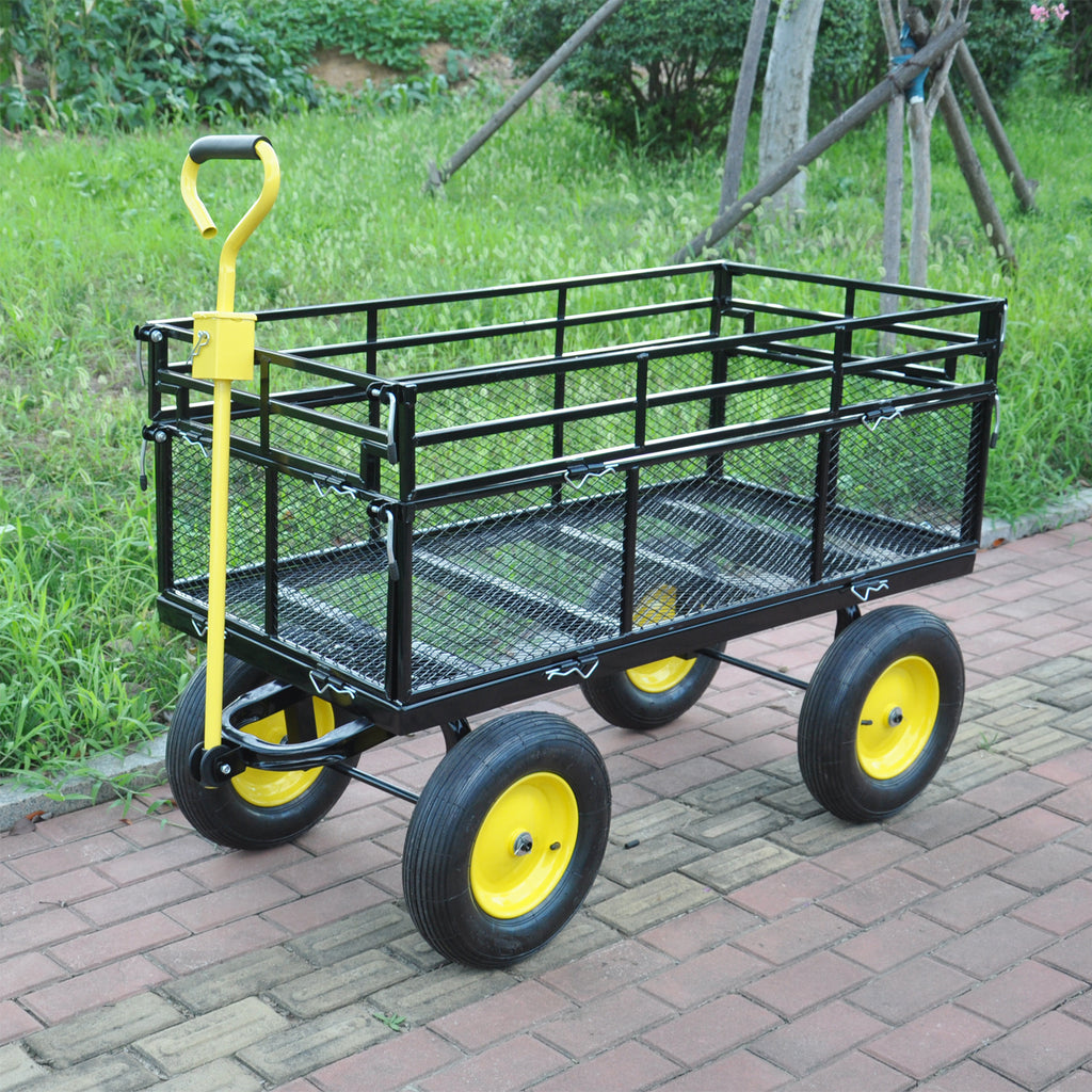 Leoglint Big Wagon Cart Garden cart trucks make it easier to transport firewood Yellow+BlackB