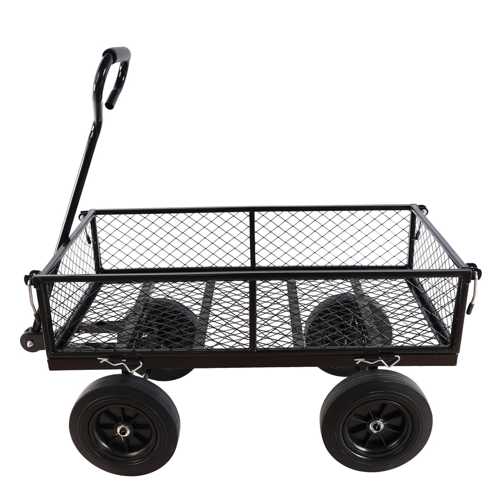 Leoglint (Black solid wheels wagon cart) Solid wheels Tools cart Wagon Cart Garden cart trucks make it easier to transport firewood