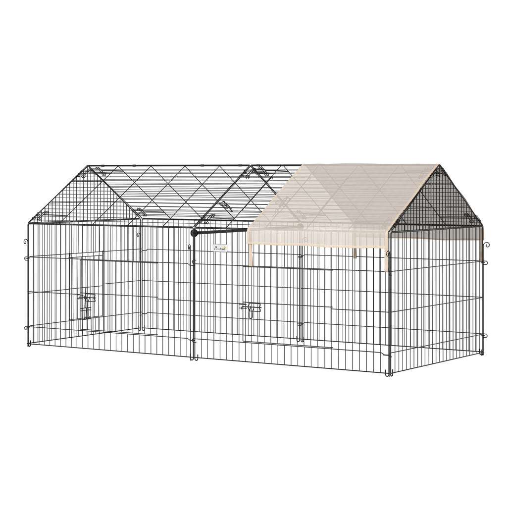 Leoglint Catio Metal Chicken Coop, 86.5" x 40.5" Portable Small Animal Playpen for Rabbit, Outdoor Dog Kennel with Water-resistant Cover, Beige