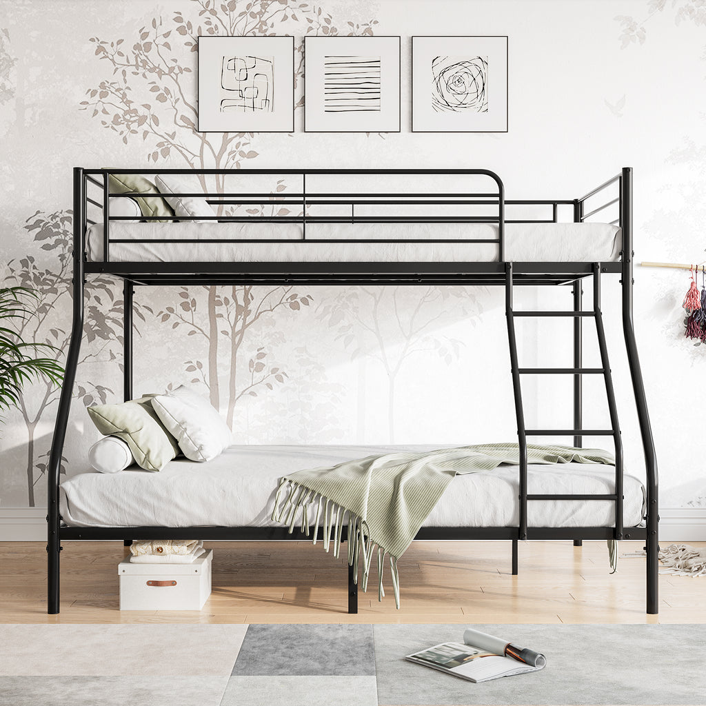 Leoglint Heavy Duty Twin-Over-Full Metal Bunk Bed, Easy Assembly with Enhanced Upper-Level Guardrail, Black