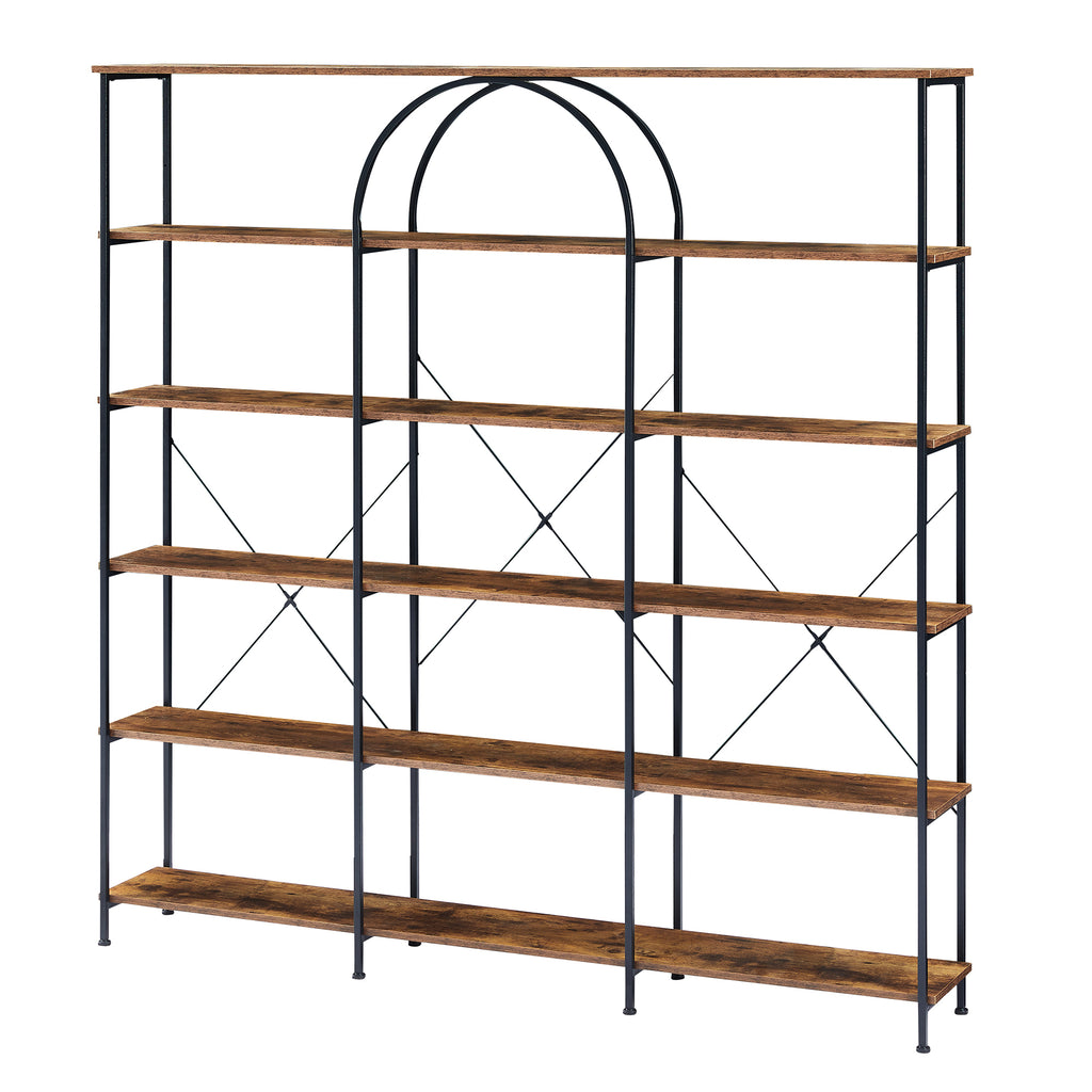 Leoglint 6 Tier Bookcase Home Office Open Bookshelf, Vintage Industrial Style Shelf with Metal Frame, MDF Board, Brown