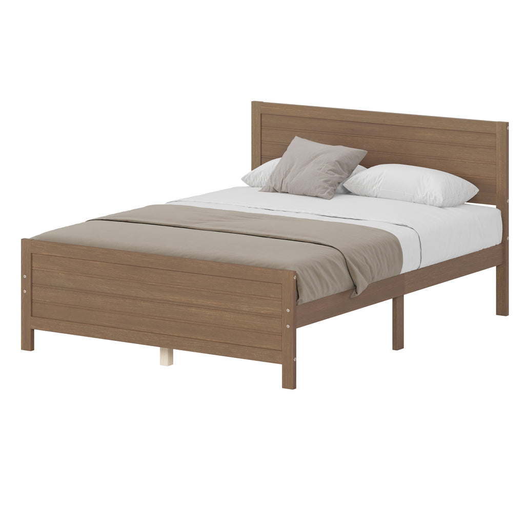 Leoglint Wood Platform Bed Frame with Headboard, Mattress Foundation with Wood Slat Support, No Box Spring Needed, Queen Size, Walnut