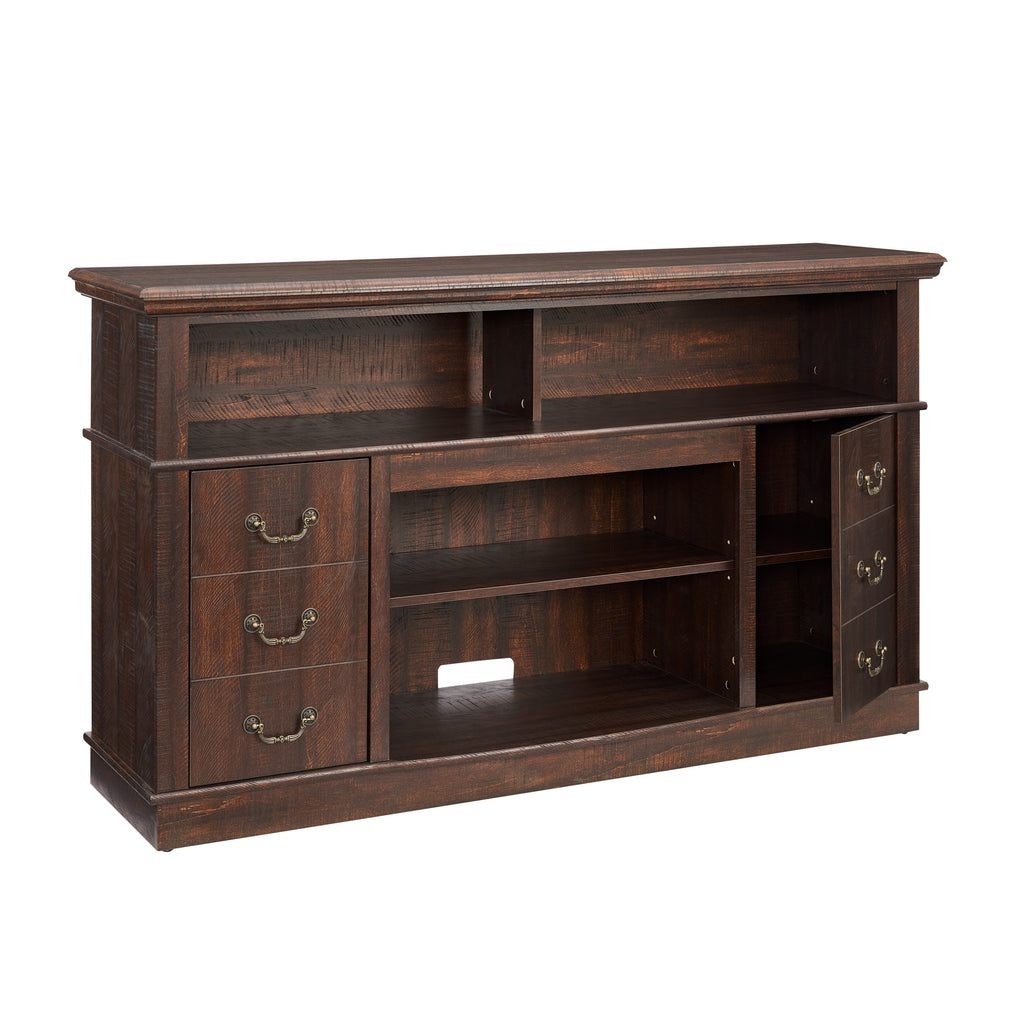 Leoglint Traditional TV Stand Farmhouse Rustic Entertainment Console for TV Up to 65" with Open and Closed Storage Space, Espresso, 60"W*15.75"D*34.25"H