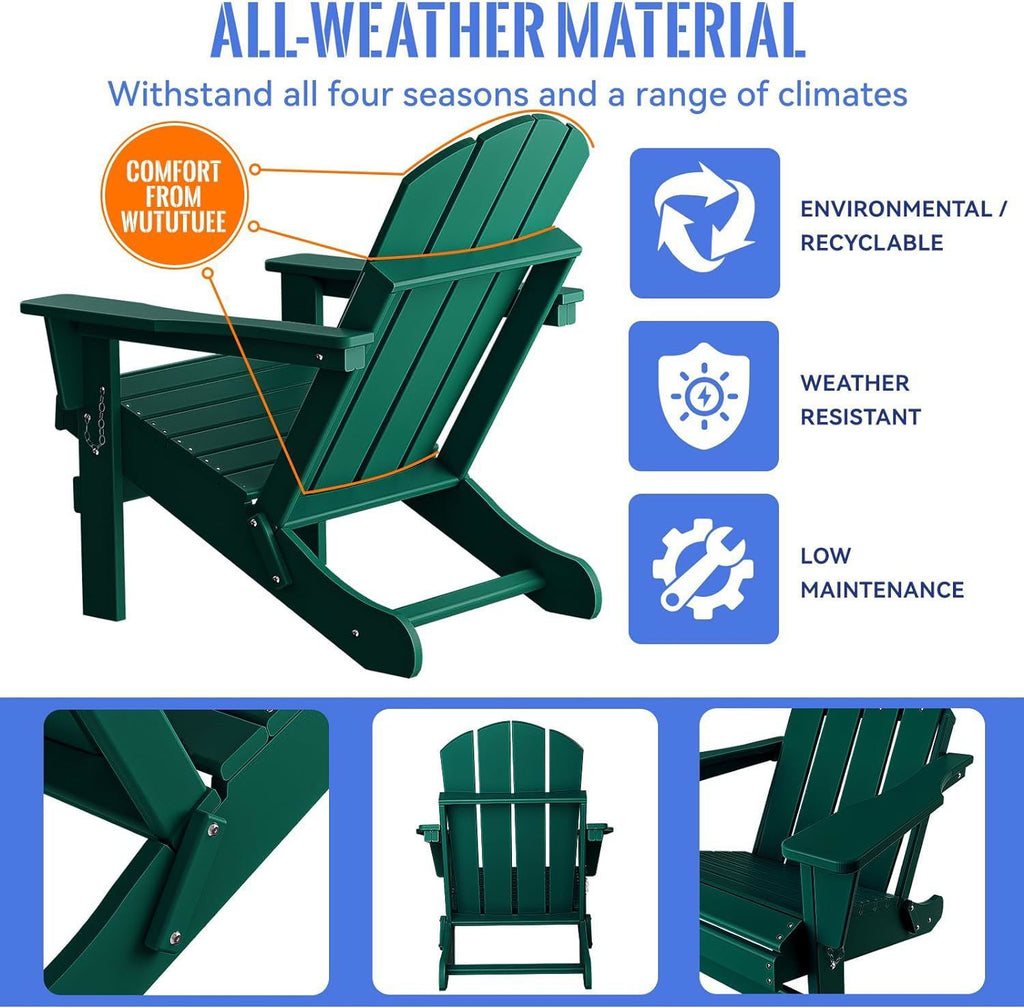 Leoglint Folding Adirondack Outdoor Chair, Relaxing Stackable Arm Rest Ergonomic HDPE All-Weather Adirondack Chair