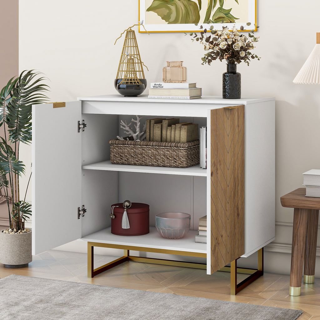 Leoglint White and Gold Storage Cabinet with 2 Doors, Modern Buffet Sideboard Cabinet, Kitchen Buffet Cabinet with Storage Sideboard Buffet for Living Room