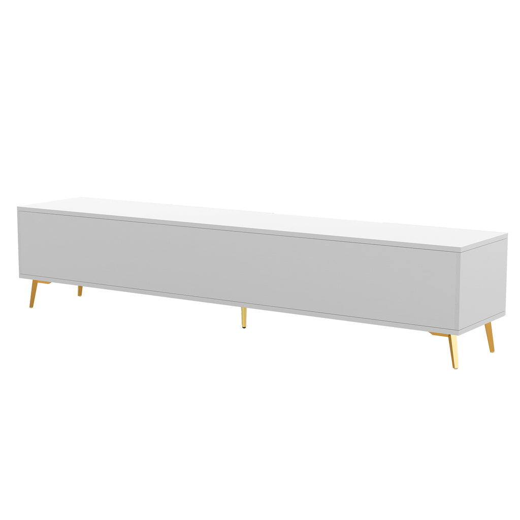 Leoglint U-Can Modern TV Stand with 5 Champagne legs - Durable, stylish, spacious, versatile storage TVS up to 77" (White)