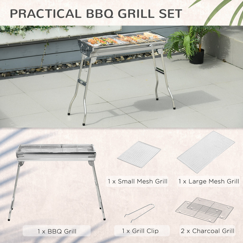 Leoglint Portable Charcoal Grill, Stainless Steel Folding Outdoor BBQ Grill for Backyard Cooking, Camping, Picnic, Party, Tailgating and Travel with Pan, Grill Rack, Shelves, Hooks