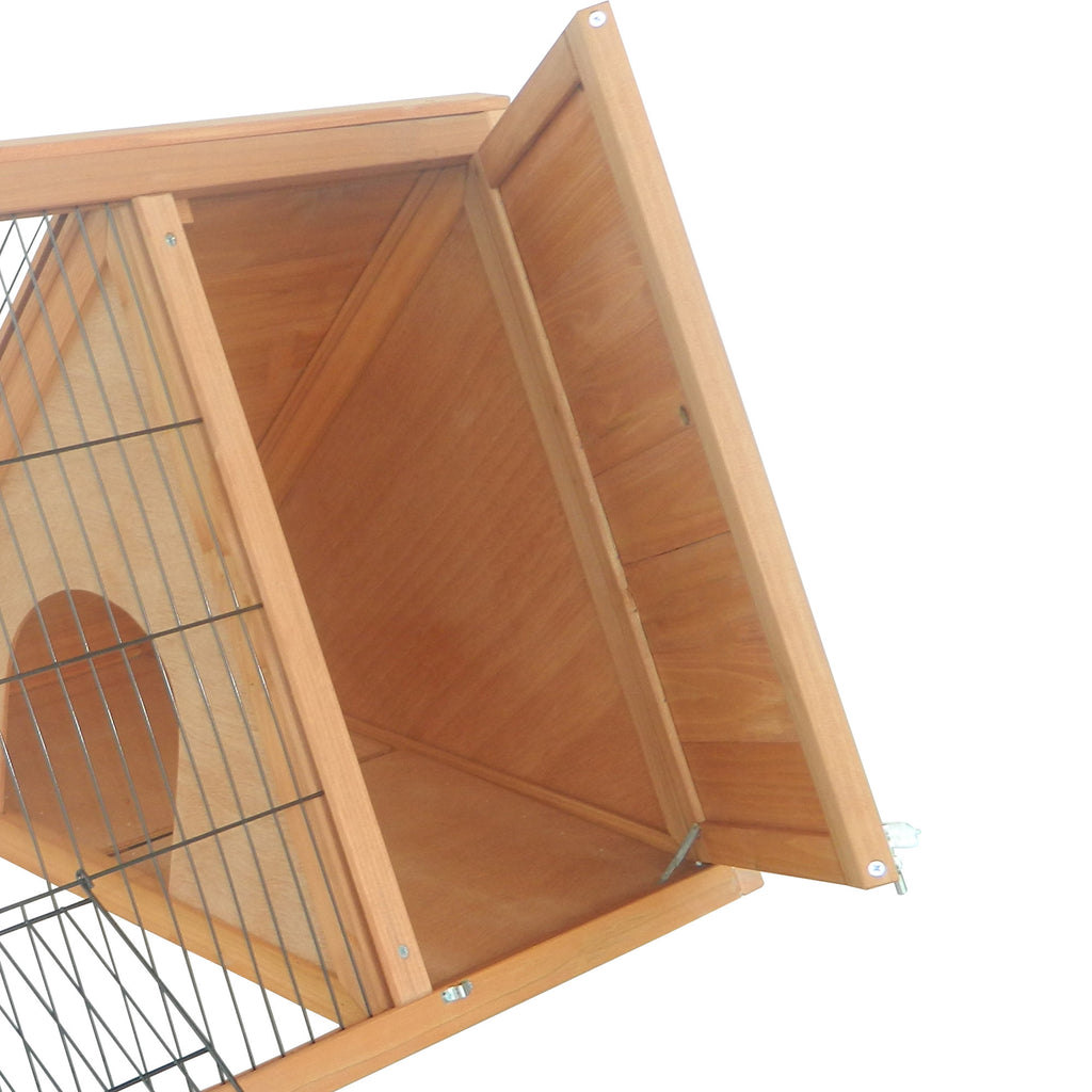 Leoglint 46" x 24" Wooden A-Frame Outdoor Rabbit Cage Small Animal Hutch with Outside Run & Ventilating Wire, Yellow