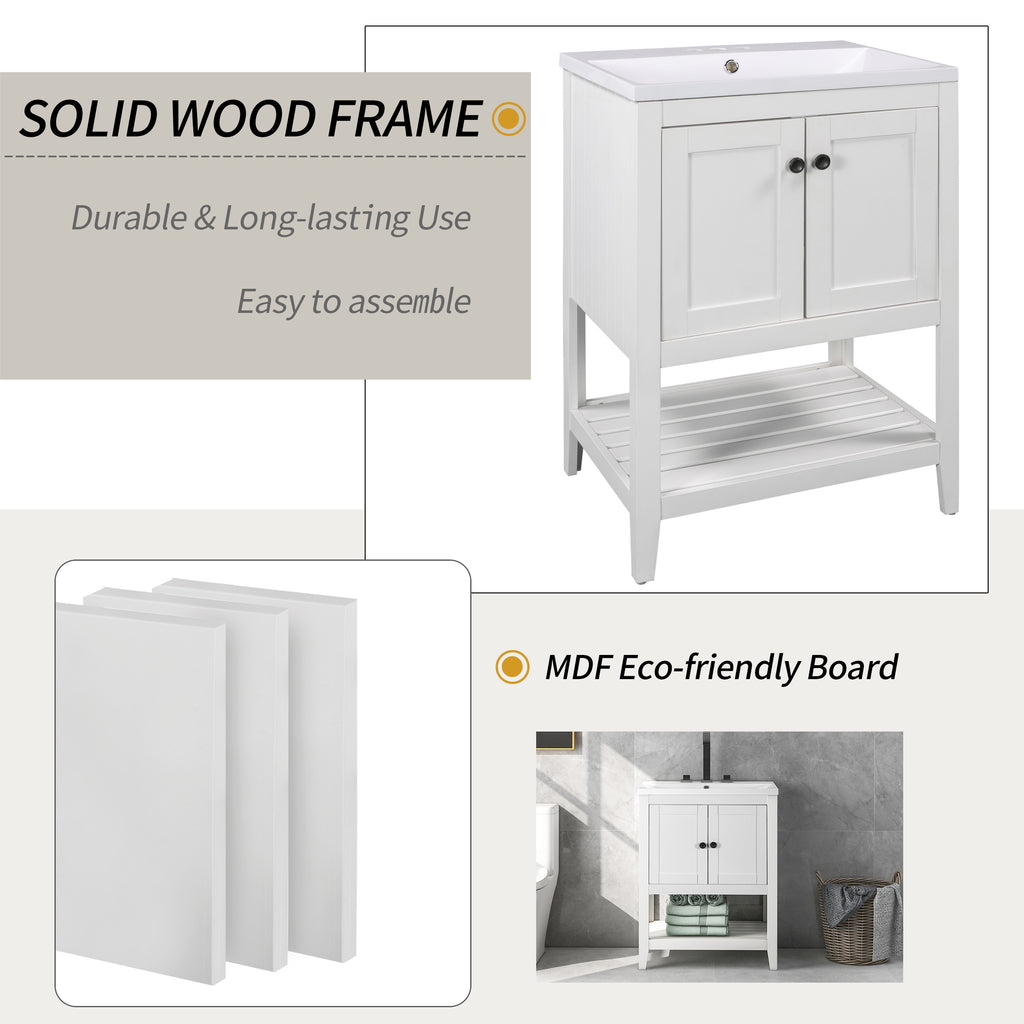 Leoglint 24" Bathroom Vanity Base Only, Soild Wood Frame, Bathroom Storage Cabinet with Doors and Open Shelf, White