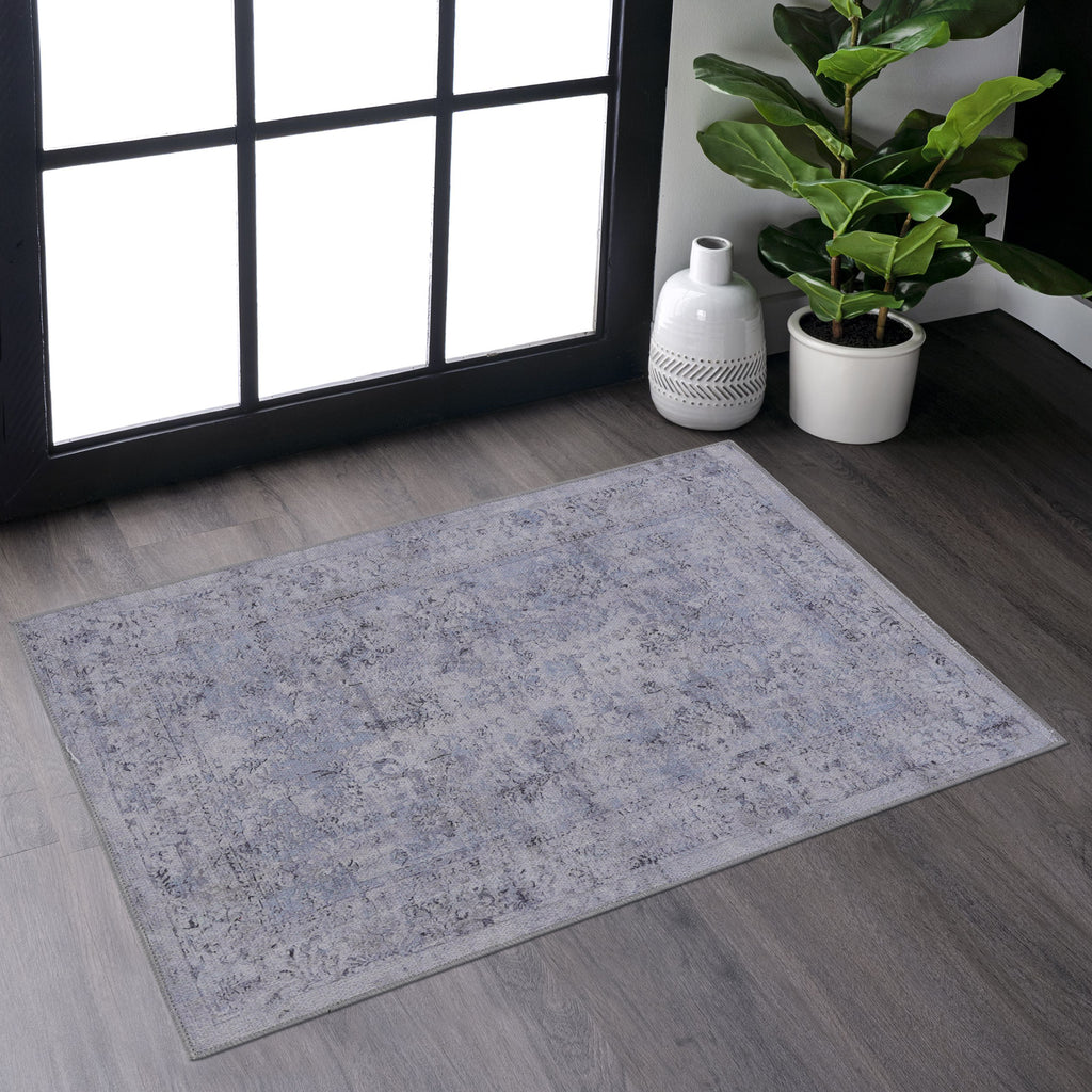 Leoglint 2x3, Machine Washable Area Rugs, Low-Pile, Non-Slip, Non-Shedding, Foldable, Kid&Pet Friendly - Area Rugs for living room, bedroom, kitchen, dining room rug - Perfect Gifts, (Blue+Cream, 2' x 3')