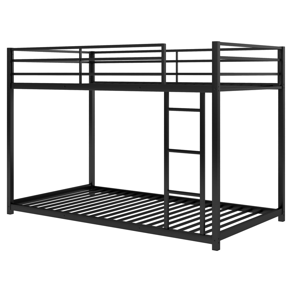 Leoglint Twin over Twin Metal Bunk Bed Frame, Low Bunk Bed with Ladder, Black(OLD SKU:WF282465AAB)