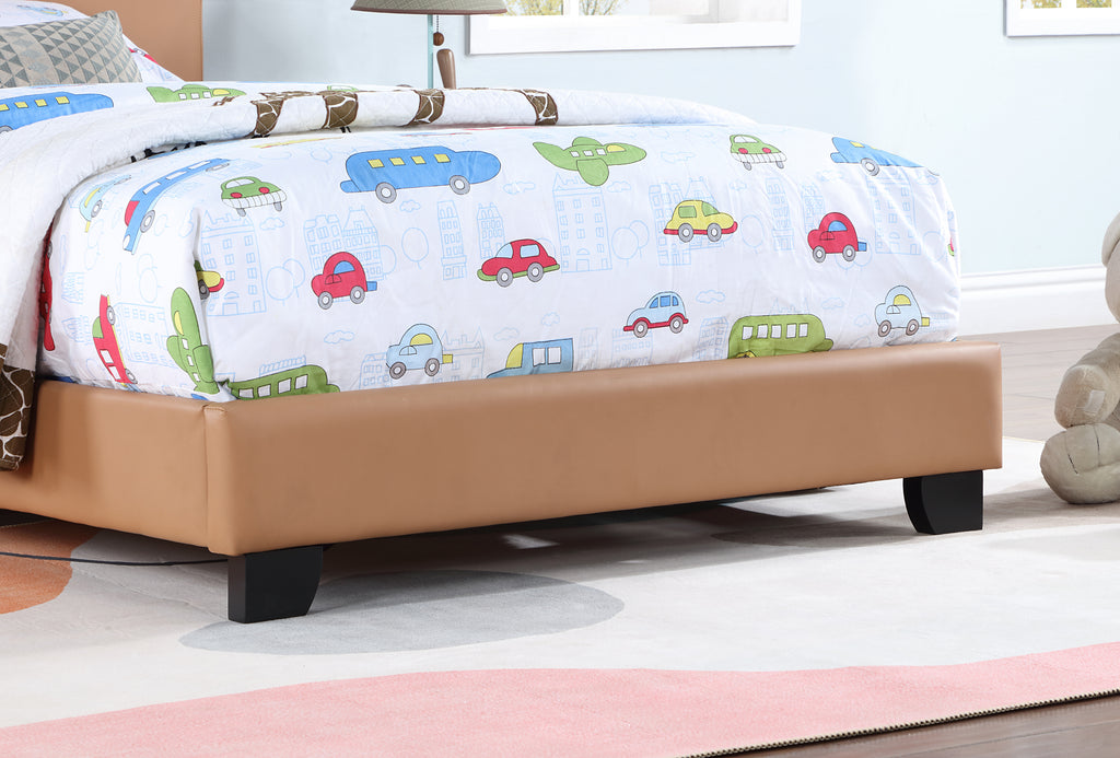 Leoglint Upholstered Twin Size Platform Bed for Kids, Wooden Bed Frame with Slatted Bed Base, No Box Spring Needed, Cute Bed Frame with Bear Design Headboard for Girls Boys Teens, Brown