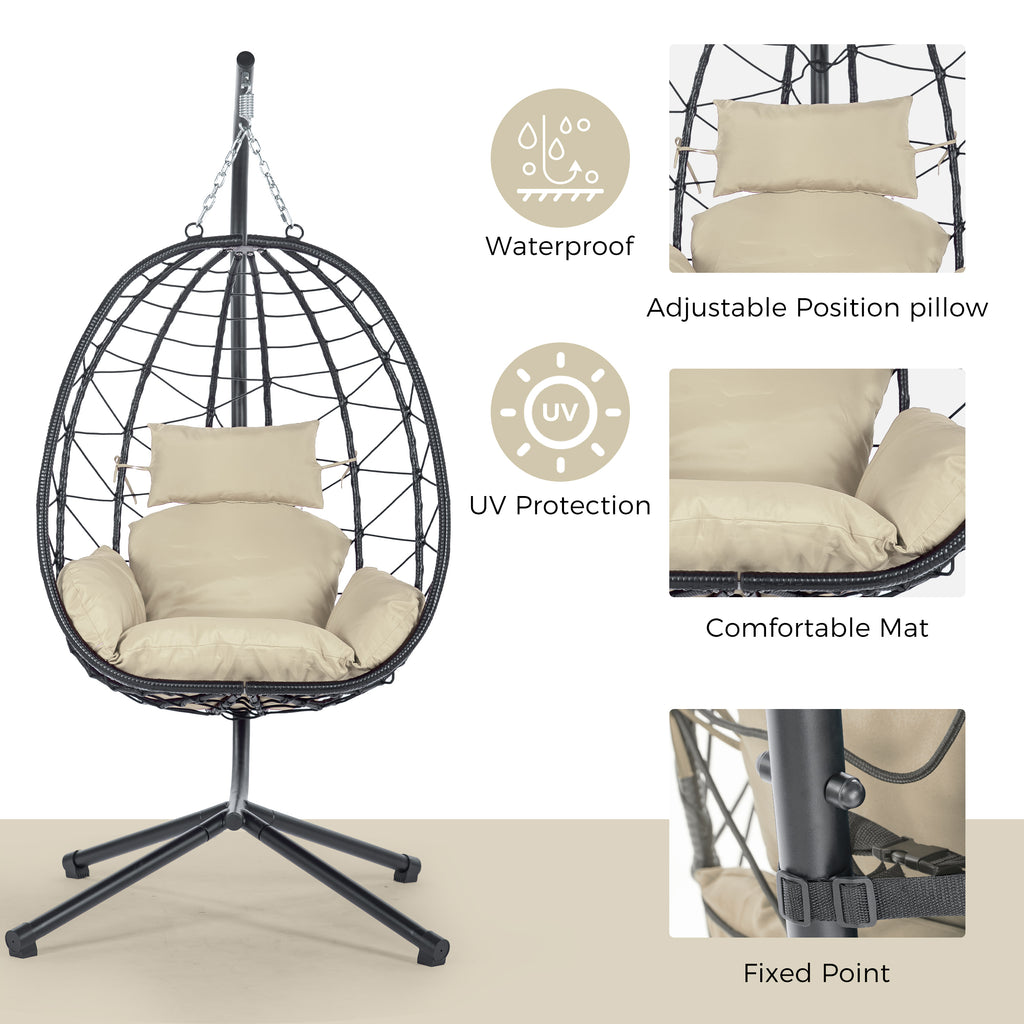 Leoglint Egg Outdoor Chair with Stand Indoor Outdoor Swing Chair Patio Wicker Hanging Egg Chair Hanging Basket Chair Hammock Chair with Stand for Bedroom Living Room Balcony