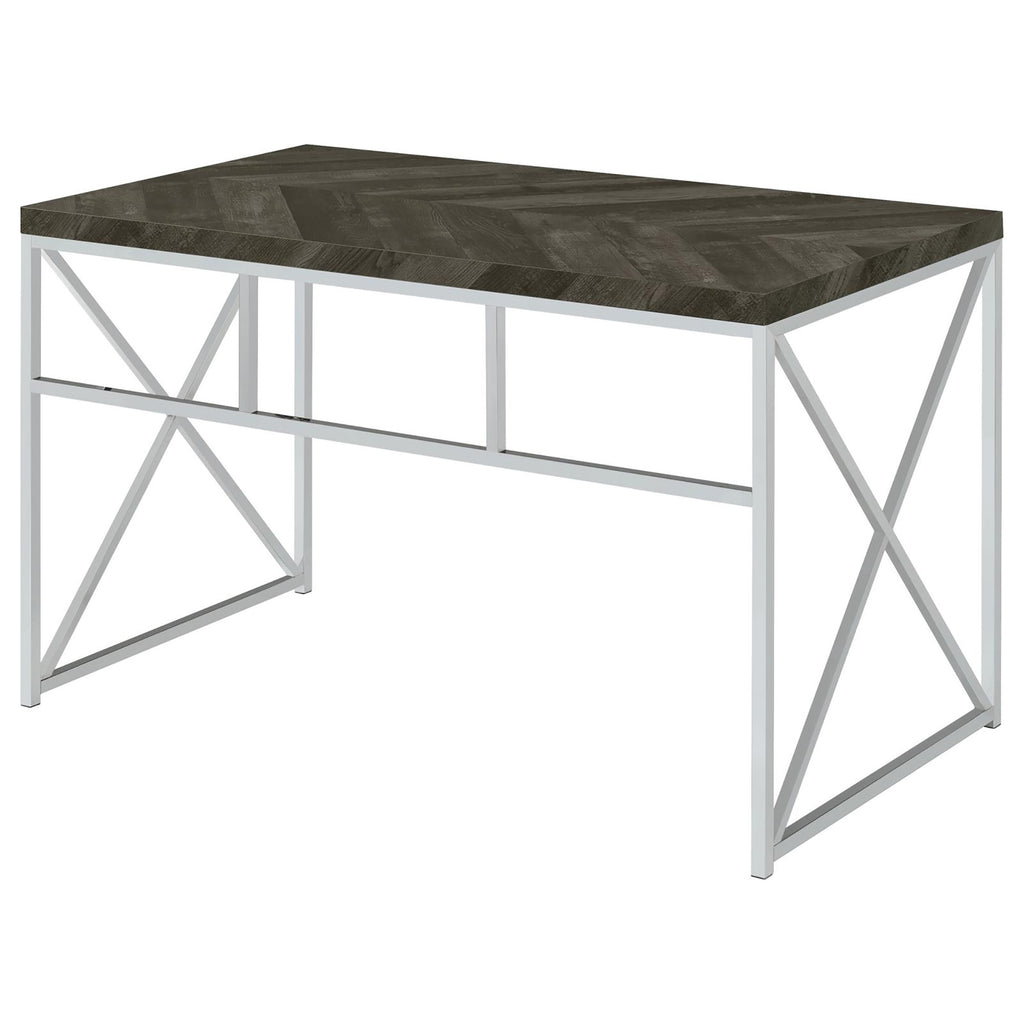 Leoglint Rustic Grey Herringbone and Chrome Writing Office Desk