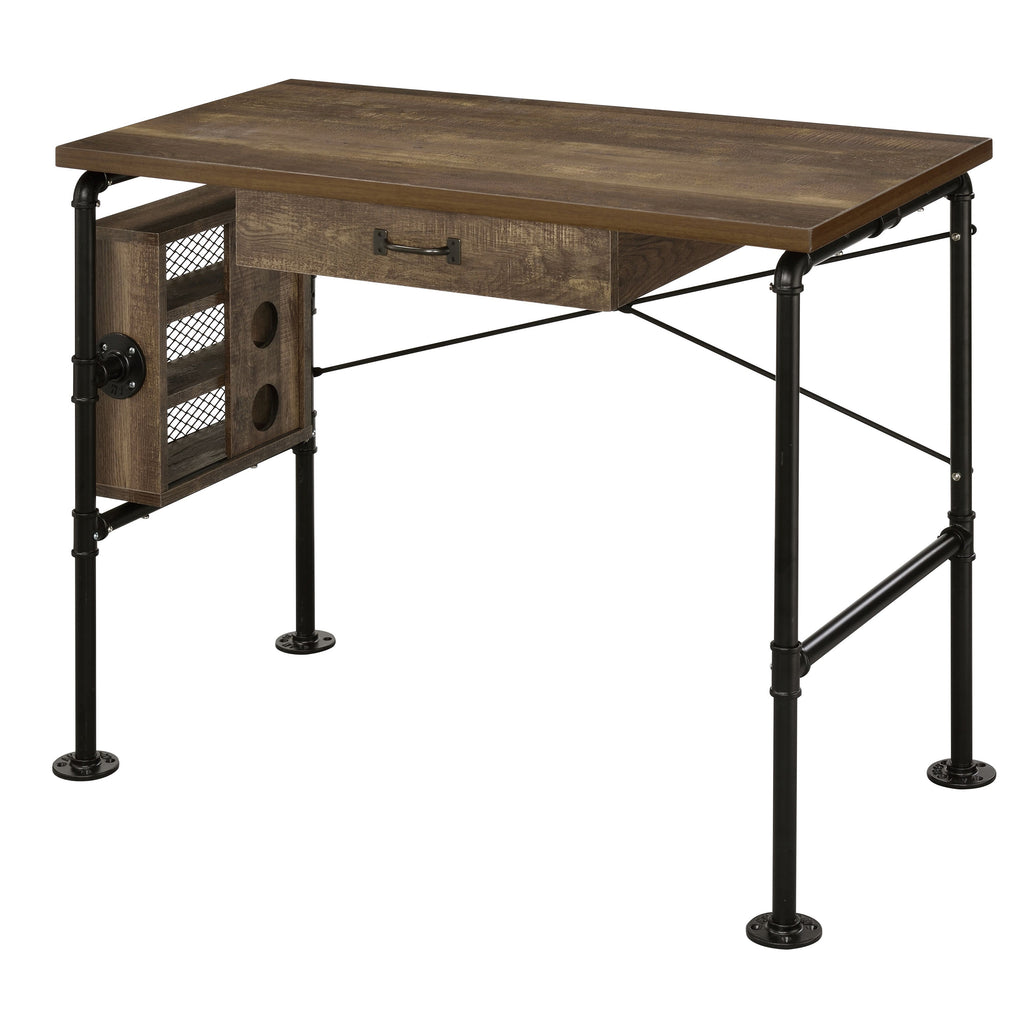 Leoglint Weathered Oak and Black 1-drawer Writing Office Desk